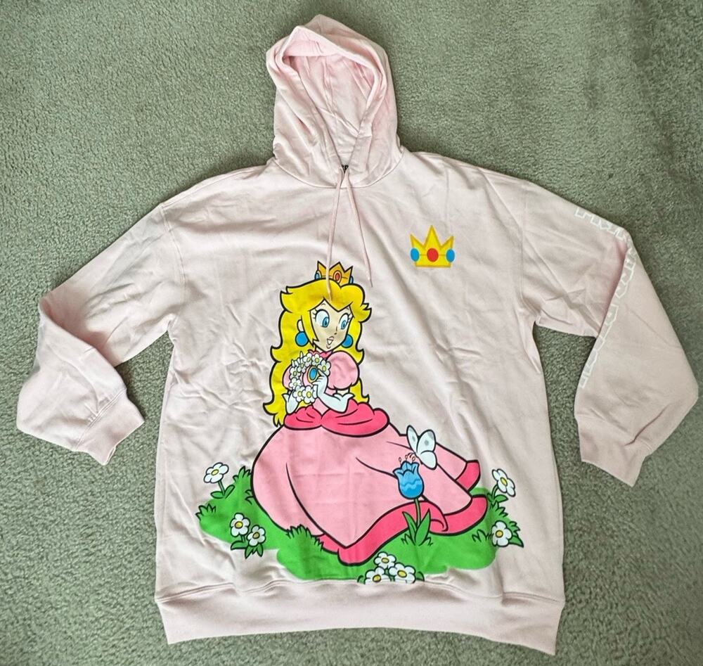 Super Mario Princess Peach Pink Hoodie Men’s XL Nintendo Graphic Hybrid New